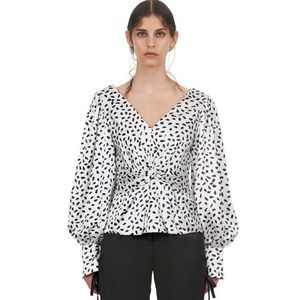 Self-Portrait Ivory & Black Dot Twist Top